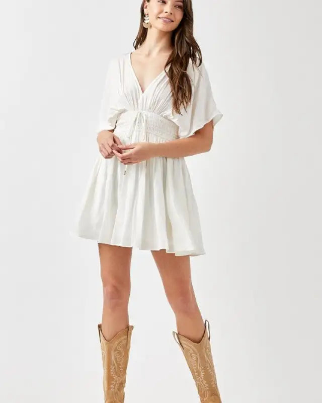 Smocked Waist With Tassel Strap Dress