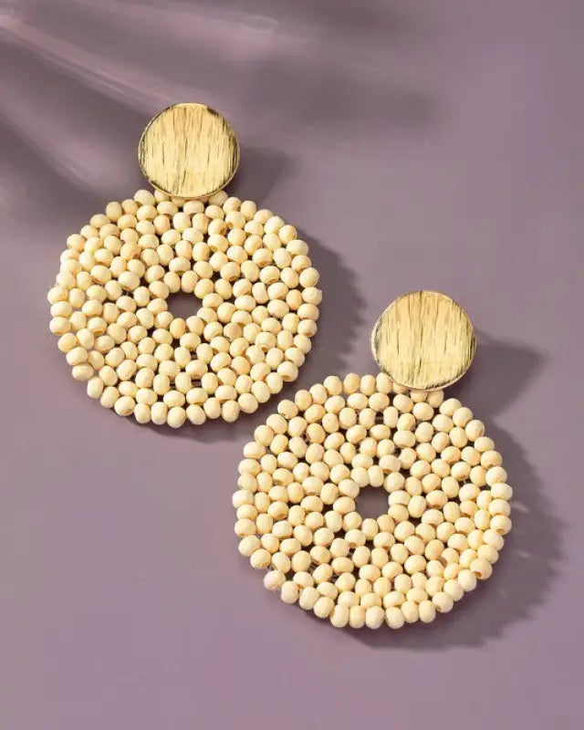 Wood Bead Disk Drop Earrings