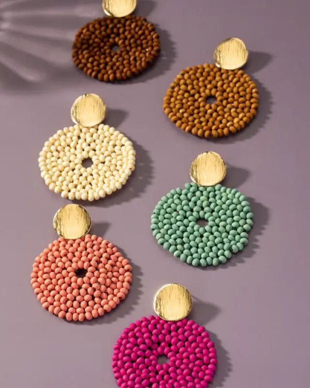 Wood Bead Disk Drop Earrings