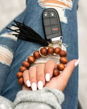 Wooden Key Ring Bracelets - Black / OneSize