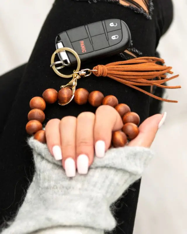 Wooden Key Ring Bracelets - Cognac / OneSize