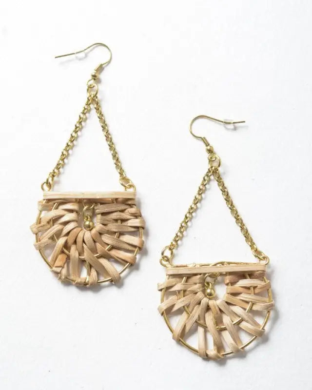 Woven Rattan Drop Chain Hook Earring