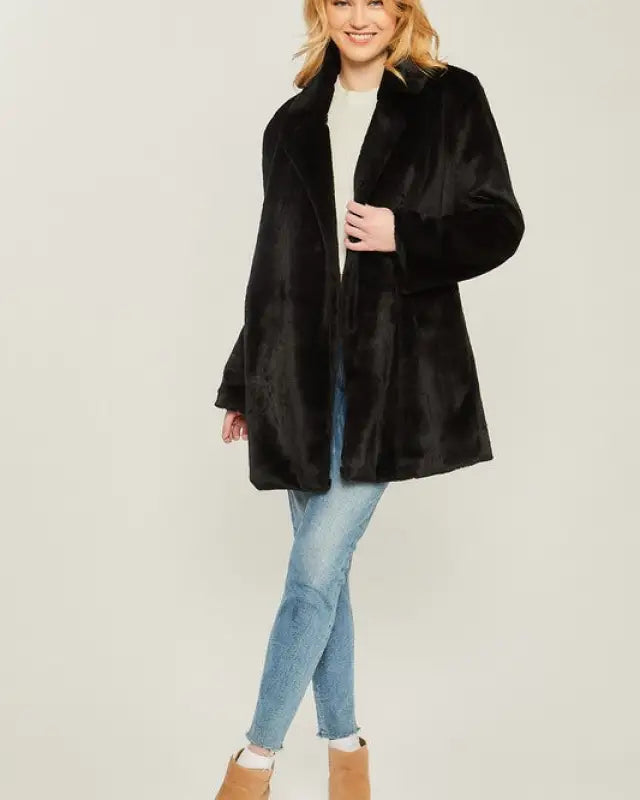 Woven Solid Teddy Collar Coat