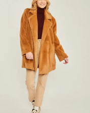 Woven Solid Teddy Collar Coat