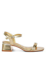 Zabou Metallic Ankle Strap Low Block Heels