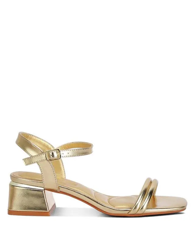 Zabou Metallic Ankle Strap Low Block Heels