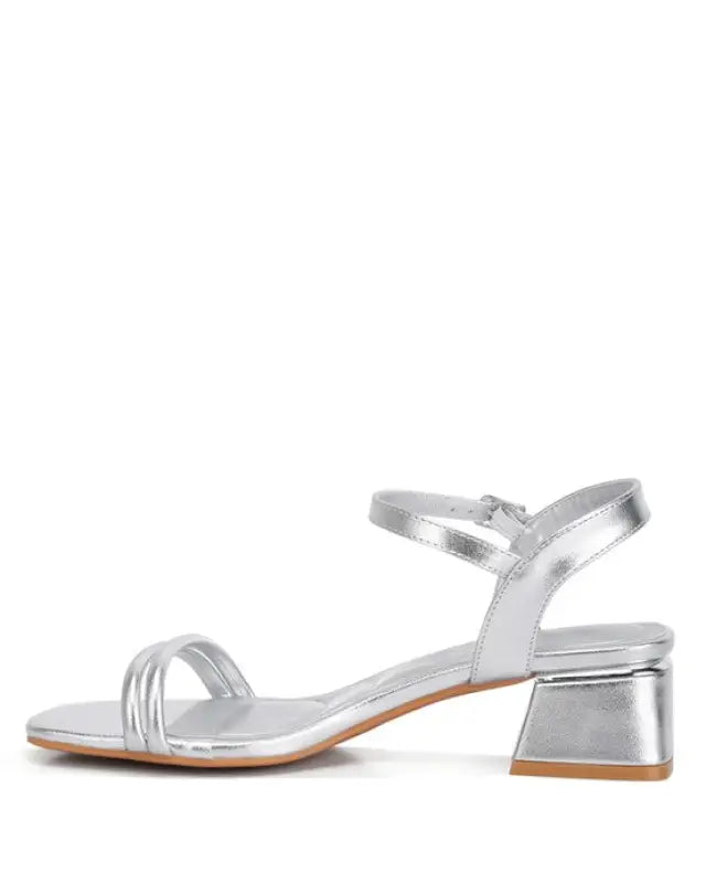 Zabou Metallic Ankle Strap Low Block Heels