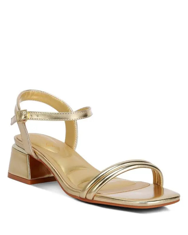 Zabou Metallic Ankle Strap Low Block Heels - Gold / US - 5 UK - 3 EU - 36