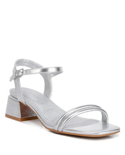 Zabou Metallic Ankle Strap Low Block Heels - Silver / US - 5 UK - 3 EU - 36