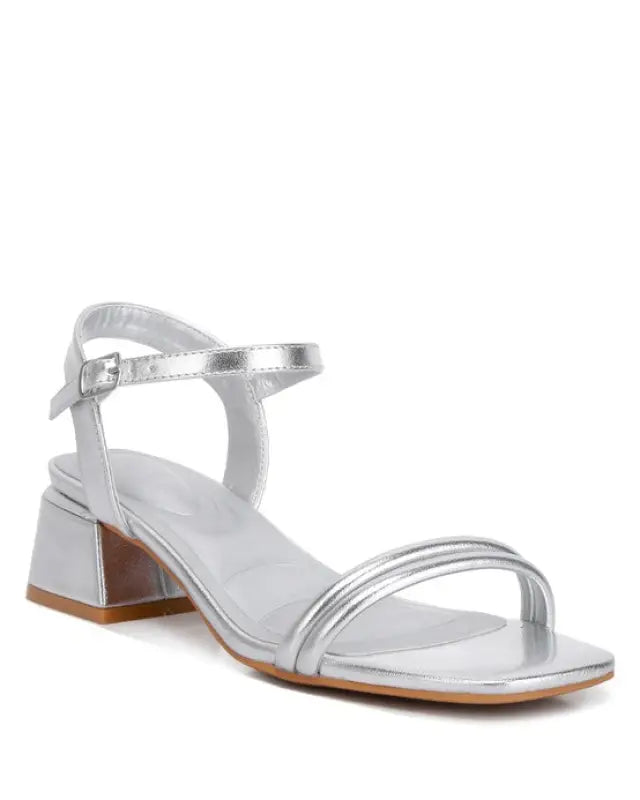 Zabou Metallic Ankle Strap Low Block Heels - Silver / US - 5 UK - 3 EU - 36