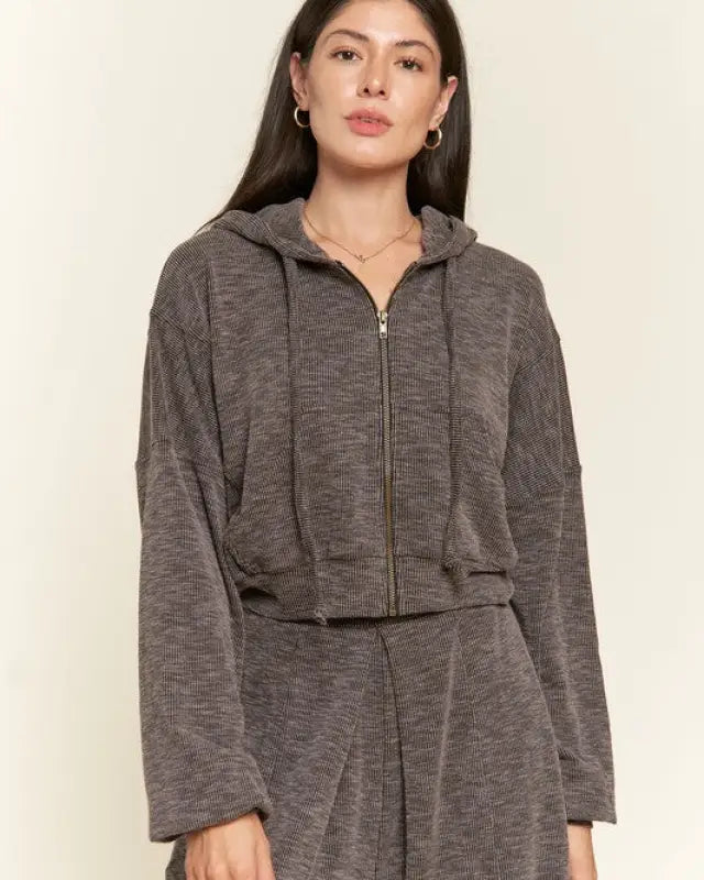 Zip-up drop shoulder hooded jacket